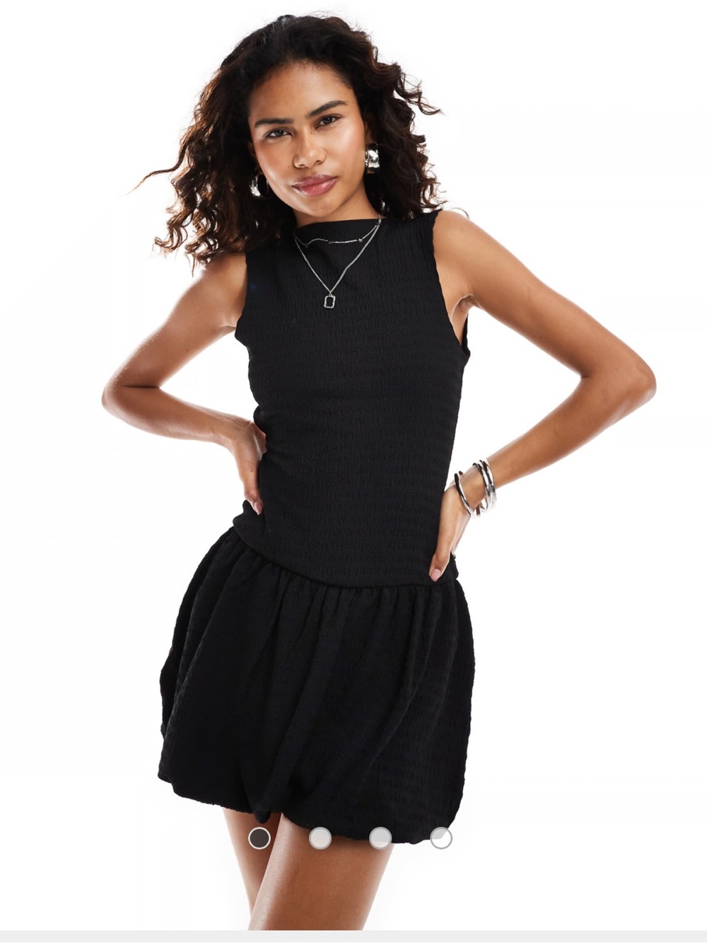 ASOS Black Sleeveless Textured Bubble-Hem Mini Dress